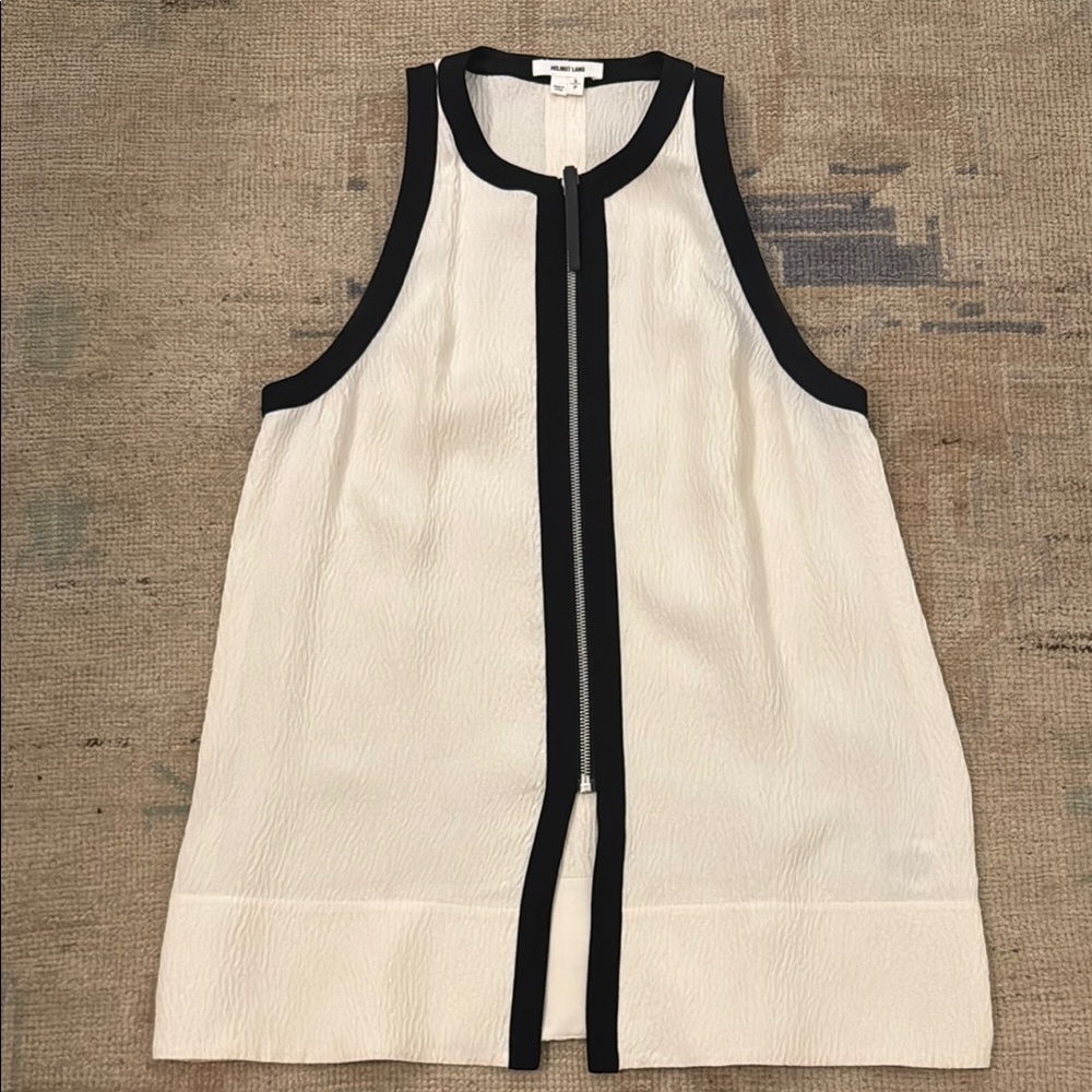 Helmut Lang Ivory Top with Zipper and Black Trim